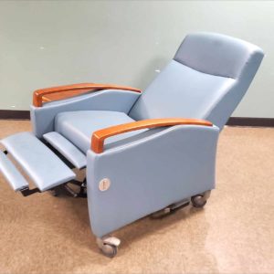 Krug Jordan Recliner Wood Arm, 3 Position Mechanism with Trendelenberg with casters JOR6-RCWOD VIP SPA Massage Healthcare Tilt Mobile Blue Chair 350 lbs Capacity