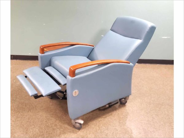 Krug Jordan Recliner Wood Arm, 3 Position Mechanism with Trendelenberg with casters JOR6-RCWOD VIP SPA Massage Healthcare Tilt Mobile Blue Chair 350 lbs Capacity