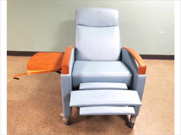 Krug Jordan Recliner Wood Arm, 3 Position Mechanism with Trendelenberg with casters JOR6-RCWOD VIP SPA Massage Healthcare Tilt Mobile Blue Chair 350 lbs Capacity