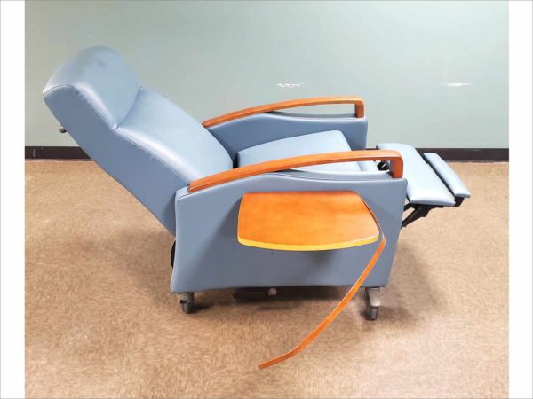 Krug Jordan Recliner Wood Arm, 3 Position Mechanism with Trendelenberg with casters JOR6-RCWOD VIP SPA Massage Healthcare Tilt Mobile Blue Chair 350 lbs Capacity