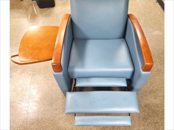 Krug Jordan Recliner Wood Arm, 3 Position Mechanism with Trendelenberg with casters JOR6-RCWOD VIP SPA Massage Healthcare Tilt Mobile Blue Chair 350 lbs Capacity