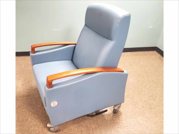 Krug Jordan Recliner Wood Arm, 3 Position Mechanism with Trendelenberg with casters JOR6-RCWOD VIP SPA Massage Healthcare Tilt Mobile Blue Chair 350 lbs Capacity