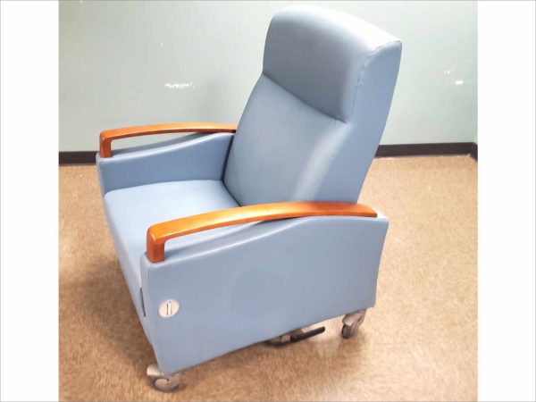 Krug Jordan Recliner Wood Arm, 3 Position Mechanism with Trendelenberg with casters JOR6-RCWOD VIP SPA Massage Healthcare Tilt Mobile Blue Chair 350 lbs Capacity
