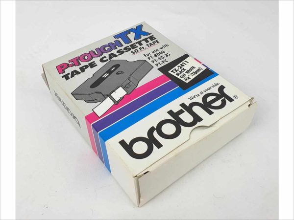 Brother TX-2111 P-Touch TX Tape Cassette 50 Ft. Tape Black on White 1/4"