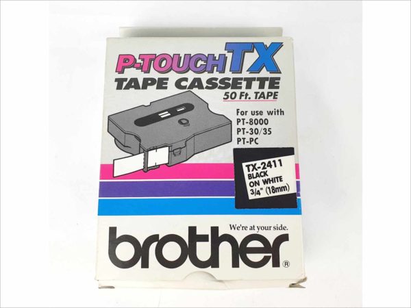 Brother TX-2111 P-Touch TX Tape Cassette 50 Ft. Tape Black on White 1/4"