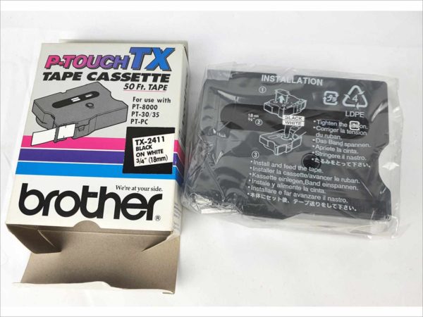 Brother TX-2111 P-Touch TX Tape Cassette 50 Ft. Tape Black on White 1/4"