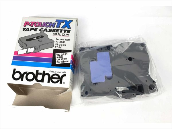 Brother TX-2111 P-Touch TX Tape Cassette 50 Ft. Tape Black on White 1/4"
