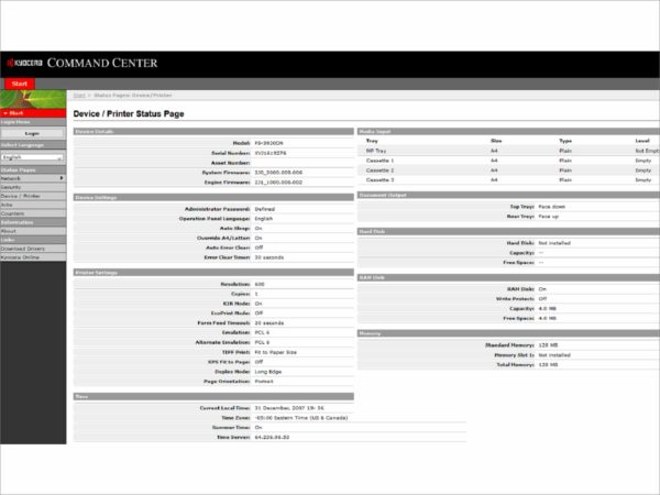 Kyocera Ecosys FS-3920DN Black & White Heavy Duty Workgroup Network Laser Full Duplex Printer 42ppm 1200DPI Page Count 443183