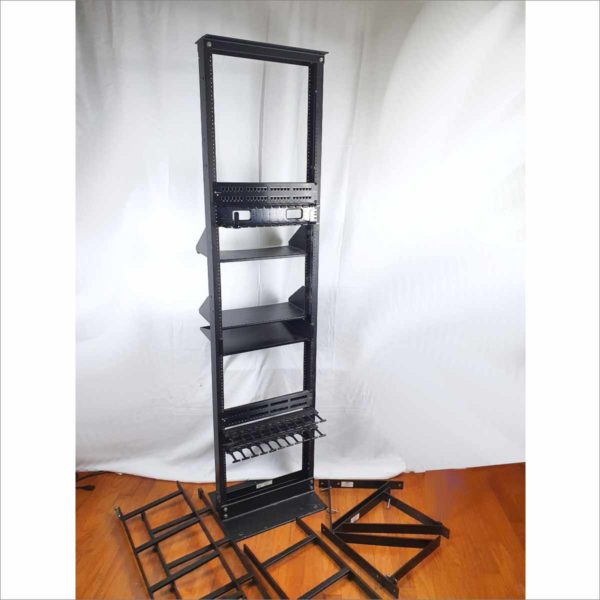 B-Link Telecom SB-556-084-XU Aluminum 45U 7' Storage Rack Black With Patch Panels, Cable Management, Hoffman Laders and Triangle (Complete Setup)