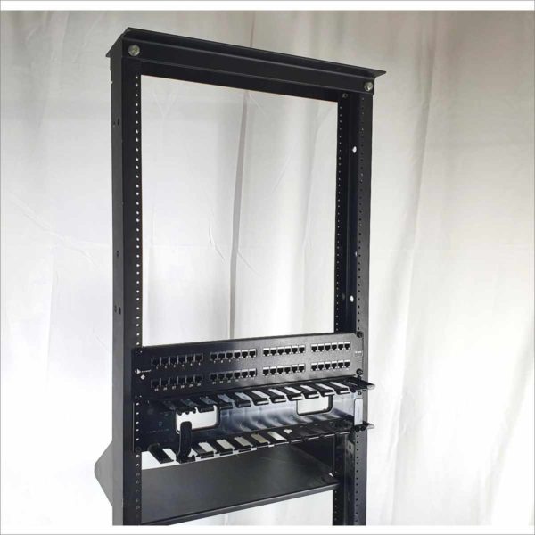 B-Link Telecom SB-556-084-XU Aluminum 45U 7' Storage Rack Black With Patch Panels, Cable Management, Hoffman Laders and Triangle (Complete Setup)