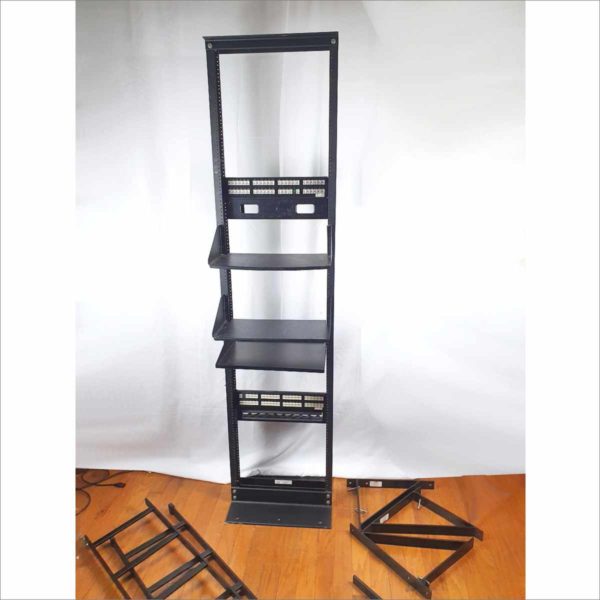 B-Link Telecom SB-556-084-XU Aluminum 45U 7' Storage Rack Black With Patch Panels, Cable Management, Hoffman Laders and Triangle (Complete Setup)