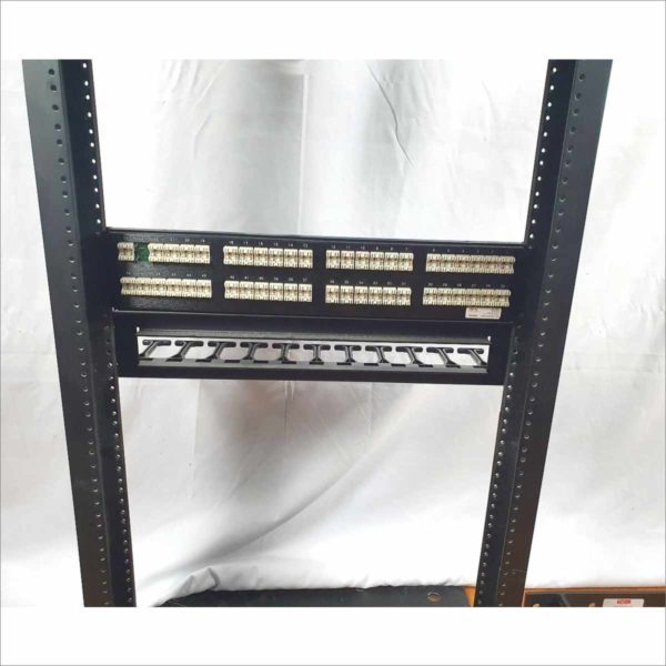 B-Link Telecom SB-556-084-XU Aluminum 45U 7' Storage Rack Black With Patch Panels, Cable Management, Hoffman Laders and Triangle (Complete Setup)