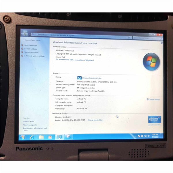 Panasonic Toughbook CF-19 MK5 (CF-19ADDUAX1M) Business industrial Rugged Laptop 10.4" 4GB RAM intel i5-2520M CPU 2.50GHz Touchscreen 60GB Windows 7 Pro