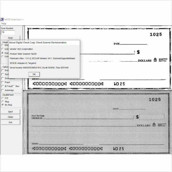 TellerScan TS230 65DPM Digital Check Scanner with Inkjet Endorser PN 148000-02 30VDC