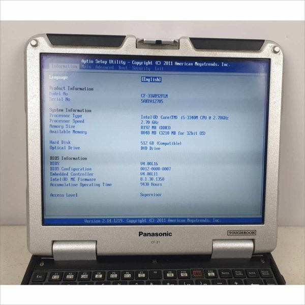 1x Panasonic Toughbook CF-31 MK4 industrial Rugged Laptop 8GB RAM 500GB SSD intel i5-3340M 2.70GHz - Touchscreen - Victolab LLC