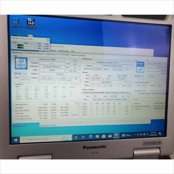 Panasonic Toughbook CF-31 MK3 industrial Rugged Laptop 8GB RAM 500GB SSD intel i5-3320M 2.60GHz