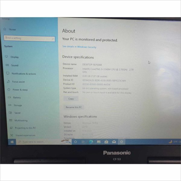 Panasonic Toughbook CF-53SJCZYLM i5-3340M 8GB 128GB SSD FHD Win10 with Port Replicator / Docking Station CF-VEB531U - 1250 Hours Only - Victolab LLC