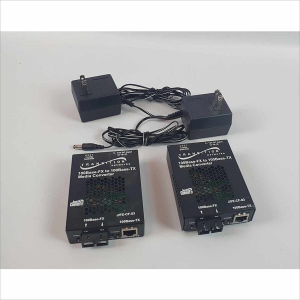 lot 2x J/FE-CF-03-LA Transition Networks 100Base-FX 100Base-TX Media Converter - Victolab LLC