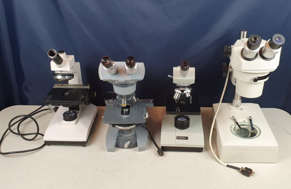 lot of 4x Microscope AMERICAN OPTILCAL, NATIONAL, FISHER SCIENTIFIC