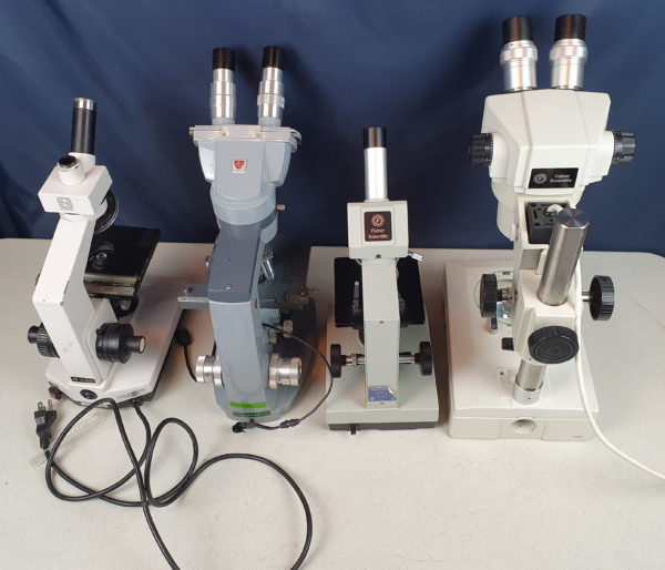 lot of 4x Microscope AMERICAN OPTILCAL, NATIONAL, FISHER SCIENTIFIC