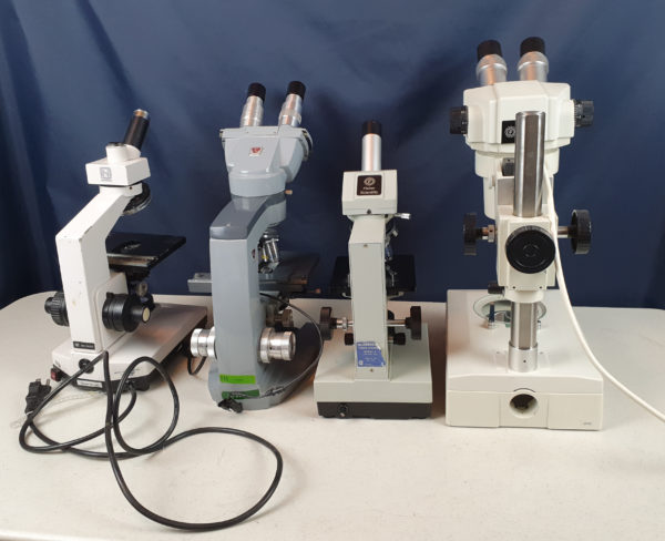 lot of 4x Microscope AMERICAN OPTILCAL, NATIONAL, FISHER SCIENTIFIC