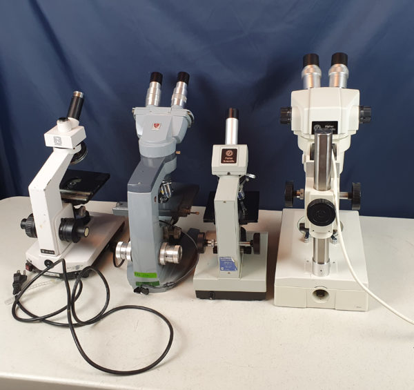 lot of 4x Microscope AMERICAN OPTILCAL, NATIONAL, FISHER SCIENTIFIC