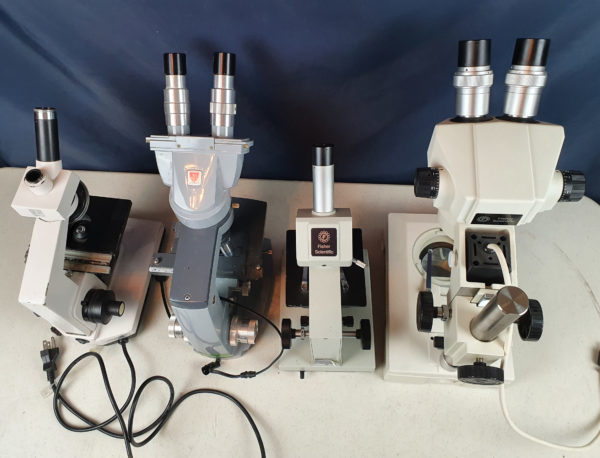 lot of 4x Microscope AMERICAN OPTILCAL, NATIONAL, FISHER SCIENTIFIC