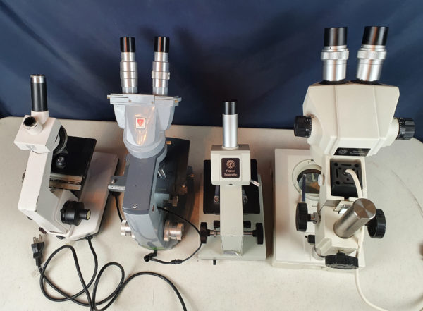 lot of 4x Microscope AMERICAN OPTILCAL, NATIONAL, FISHER SCIENTIFIC