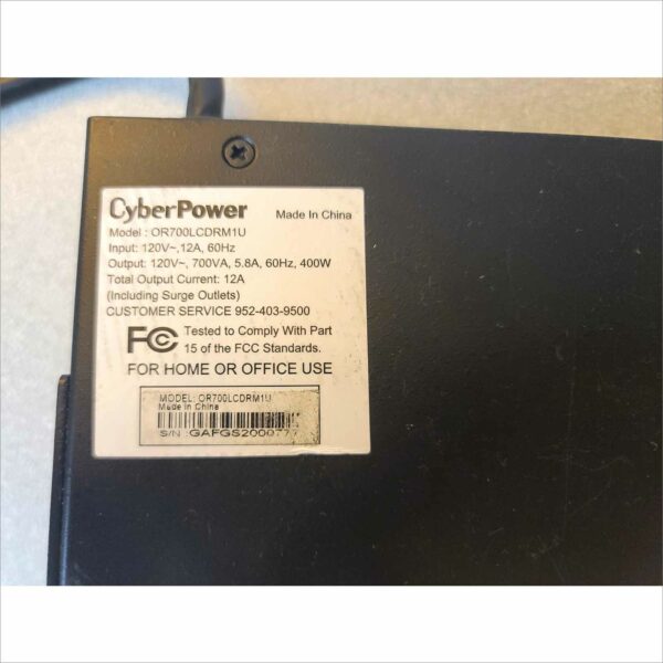 CyberPower OR700LCDRM1U 12A 700VA UPS 4xNEMA 5-15 UPS / surge Protection No Battery