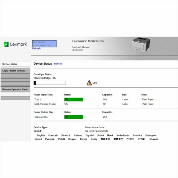 Lexmark MS610DN Laser Monochrome Printer 50PPM - PGC 255K