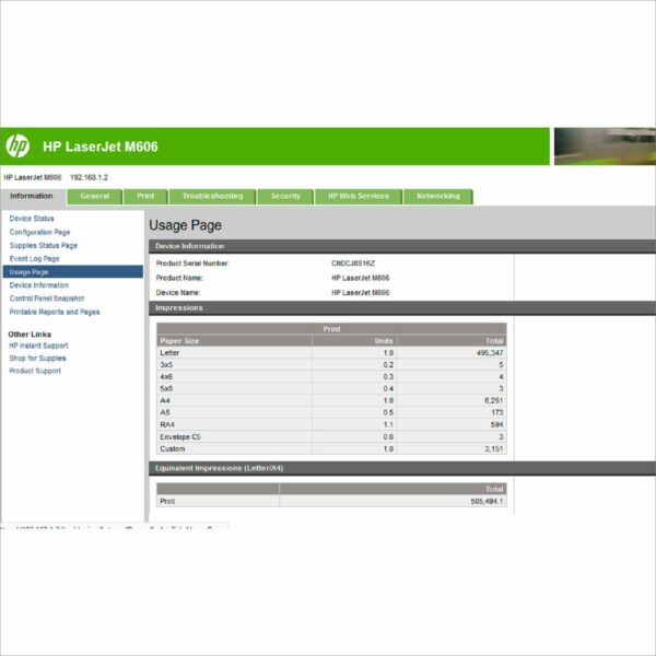 HP LaserJet Enterprise M606 Mono Laser Printer E6B72A 65 PPM - PGC 505k