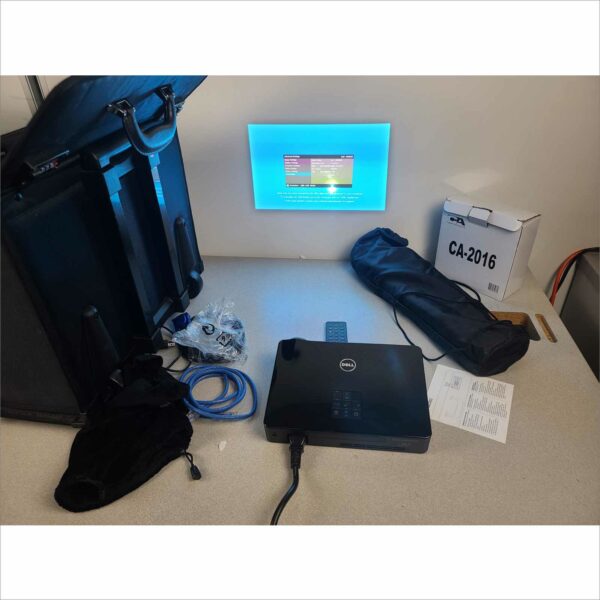 Dell M900HD Projector with DA-LITE Screen, Case, Remote & Speakers - 72H
