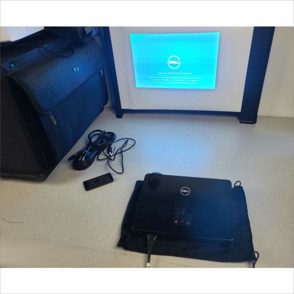 Dell M900HD Projector with DA-LITE Screen, Case, Remote & Speakers - 8H
