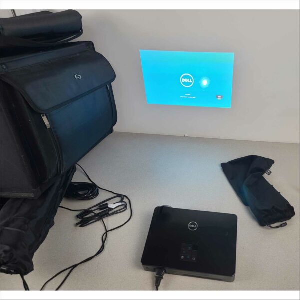 Dell M900HD Projector with DA-LITE Screen, Case, Remote & Speakers - 0H