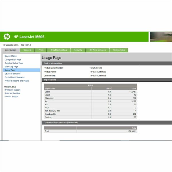 HP LaserJet Enterprise M605 Mono Laser Printer E6B70A 58 PPM - PGC 151k