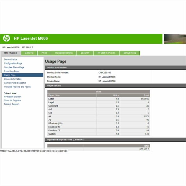 HP LaserJet Enterprise M606 Mono Laser Printer E6B72A 65 PPM - PGC 577k