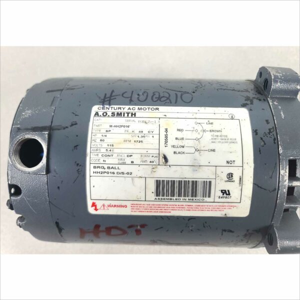 A.O Smith Century AC Motor CAT M-HH2P016 1/4Hp 115V 5.4Amp 1725RPM