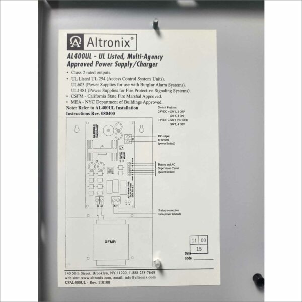 Altronix AL400UL Power Supply / Charger With Metal Box