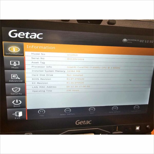 Getac V110G3 Intel i7-6500U 2.5Ghz 16GB Ram NO HDD/Caddy 230Hours SN#RH139V1024