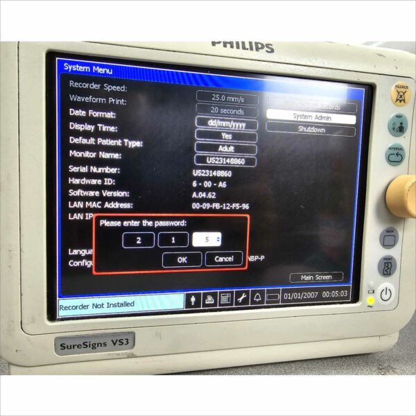 lot of 2x Philips Suresigns MV4 / VS3 Vital Signs Monitor W/Temp, NIBP, Printer