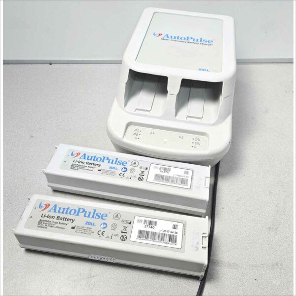 Zoll AutoPulse multi-chemistry battery charger with two autoPulse Batteries REF 8700-0753