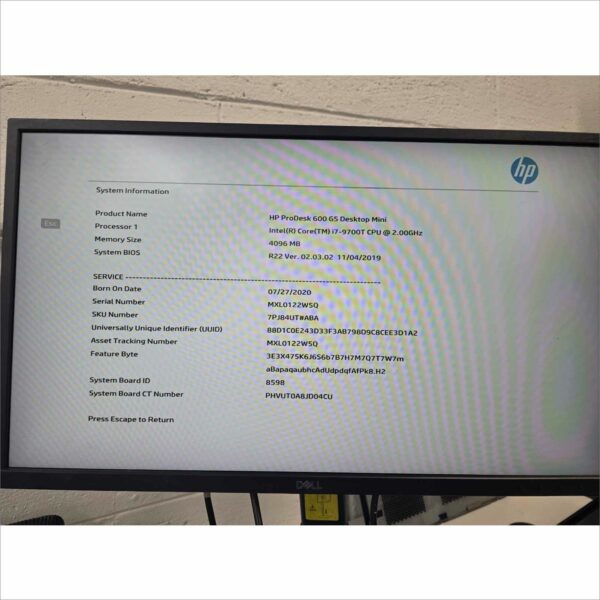 HP Prodesk 600 / 800 G5 Desktop Mini intel i7-9700T @ 2.00GHz 4GB RAM 256GB SSD NVMe