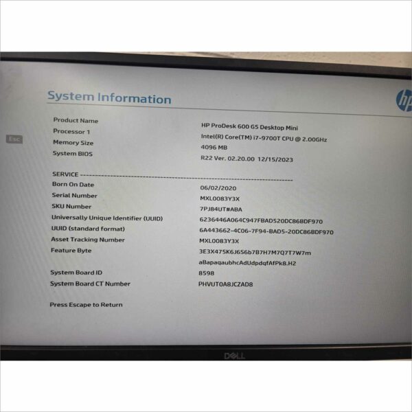 HP Prodesk 600 / 800 G5 Desktop Mini intel i7-9700T @ 2.00GHz 4GB RAM 256GB SSD NVMe