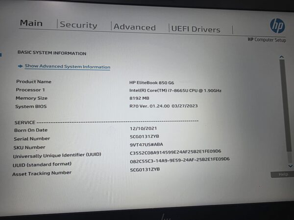 HP EliteBook 850 G6 laptop | i7-8665U | 8GB RAM | 128GB M.2 SSD | Win 11 | 5CG0131ZYB