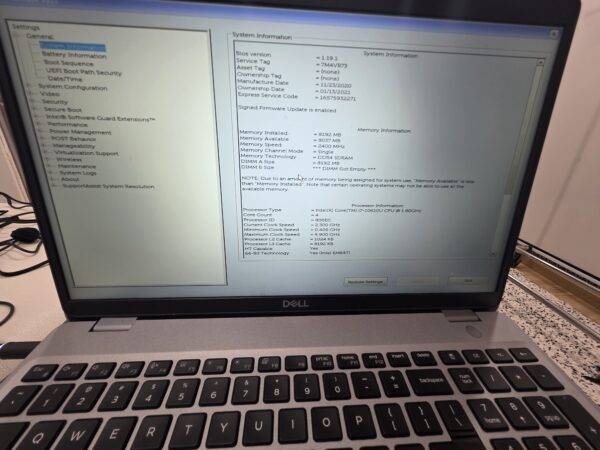 DELL Latitude 5510 laptop i7-10610U 8GB RAM 128GB M.2 SSD Win 11 7M4VR73