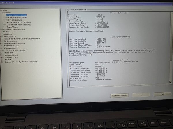 DELL Latitude 7410 laptop i5-10310U 16GB RAM 128GB M.2 SSD Win 11 DR3F163