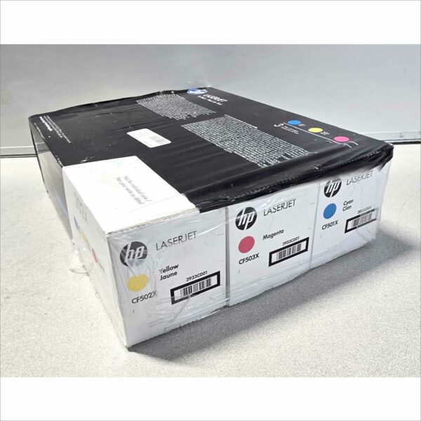 Genuine OEM HP 202X Toner Cartridge Set – CF501X Cyan, CF502X Yellow, CF503X Magenta – New