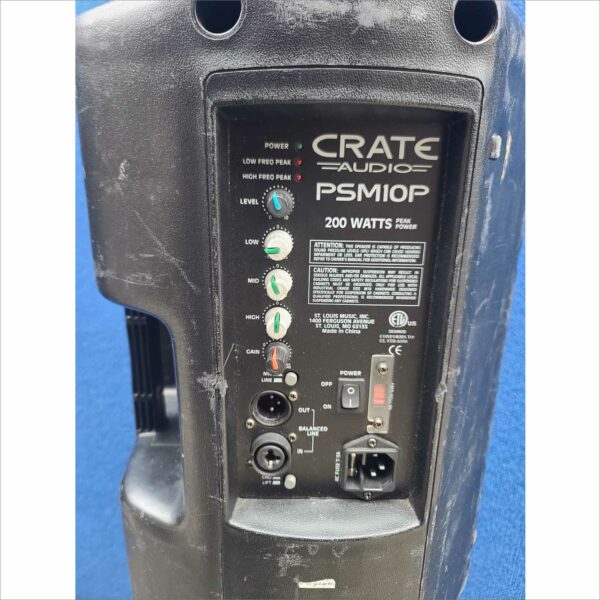 Lot of 2x Crate Audio PSM10P 200W Passive PA Speakers + 2x CGM 84" Black Tripod Stands – Used