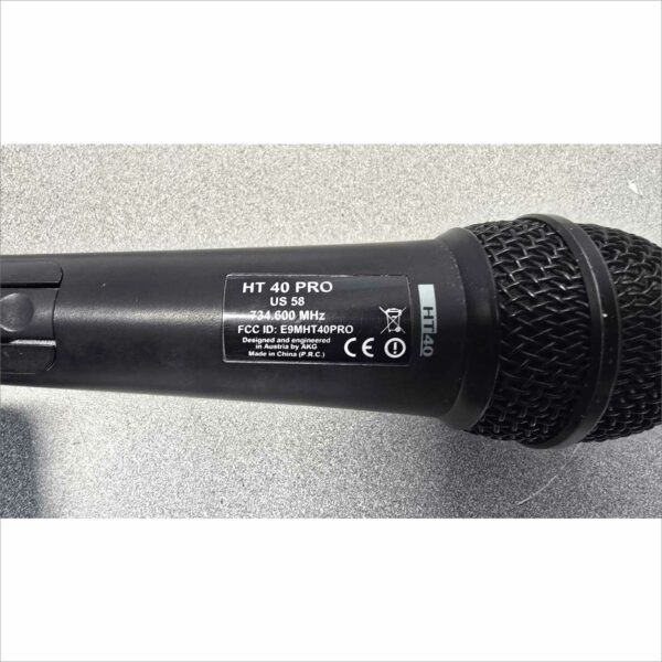 AKG Acoustics WMS40 Pro Wireless Mic System – SR40/SR40S Receiver + HT40 Pro Mic + PSU – 734.600 MHz