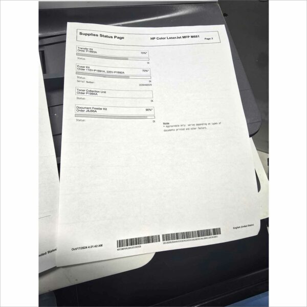 HP Color LaserJet Enterprise Flow MFP M681 J8A12A USB / Ethernet